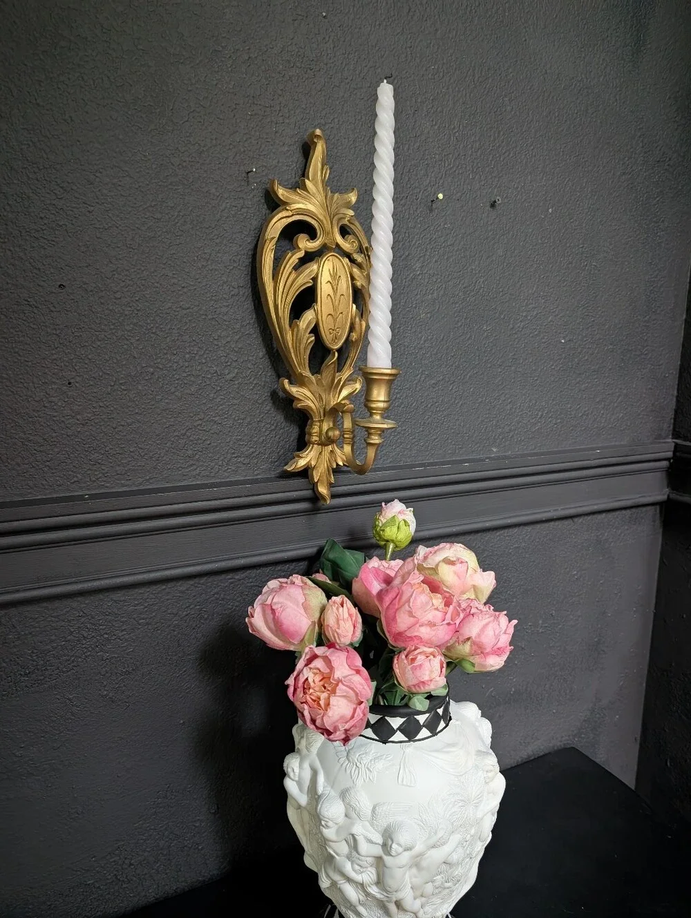 Vintage Gold Syroco Hollywood Regency/MCM Wall Candle holder sconce decor 14.5